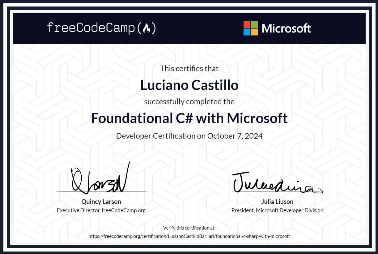 Foundational C# with Microsoft Certificate