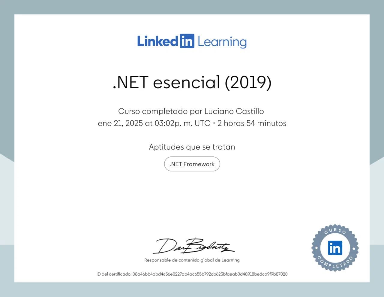 .NET esencial (2019) Certificate
