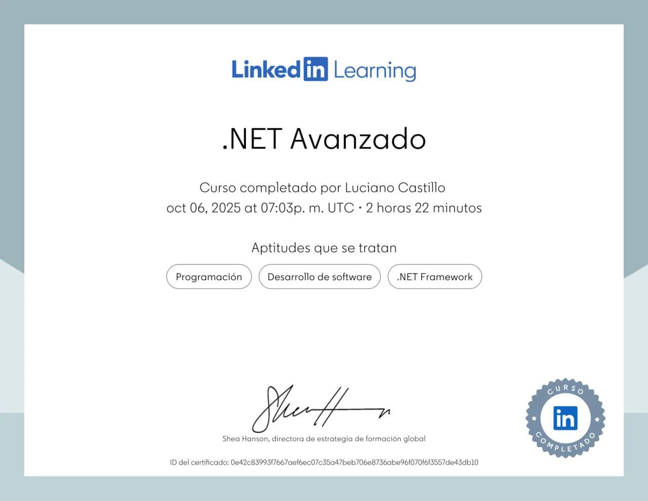 .NET Avanzado  Certificate