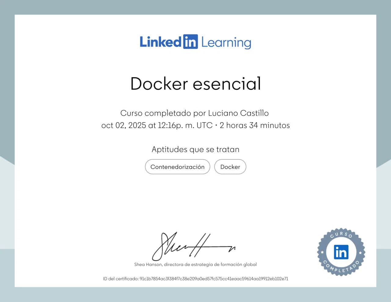 Docker esencial Certificate