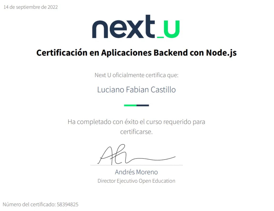 Desarrollador Web Full Stack  Certificate