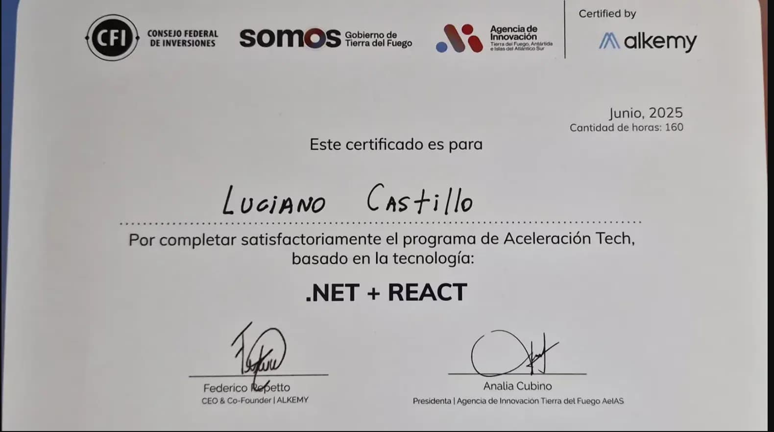 Aceleracion Tech .NET + React Certificate